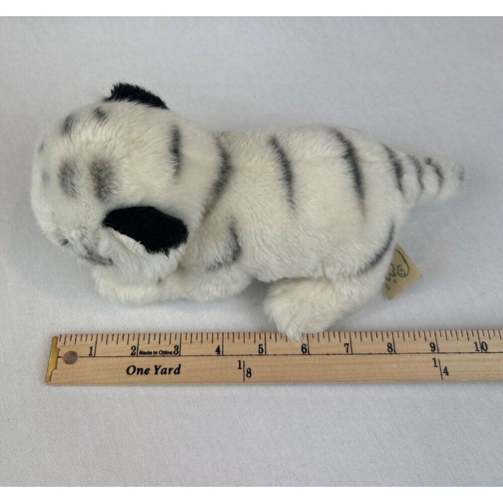 Stuffed White Tiger Plush Toy With Black Stripes and Blue Eyes Baby - Picture 9 of 9